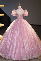 Pink Tulle Lace Princess Dress, Beautiful A-Line Prom Dress Sweet 16 Dresses