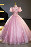 Pink Tulle Lace Princess Dress, Beautiful A-Line Prom Dress Sweet 16 Dresses