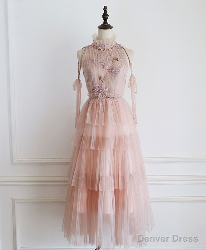 Pink Tulle Lace Prom Dress, Tulle Lace Homecoming Dress Secondary image