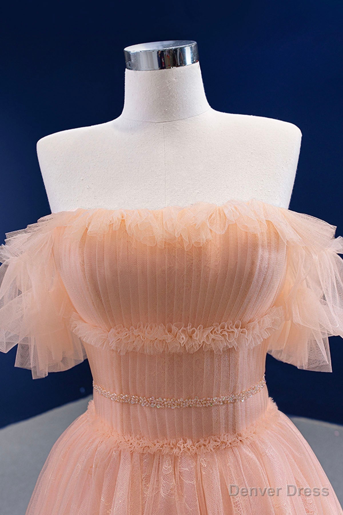 Pink Tulle Lace Strapless Prom Dress,  Pink A-Line Evening Party Dress Secondary image