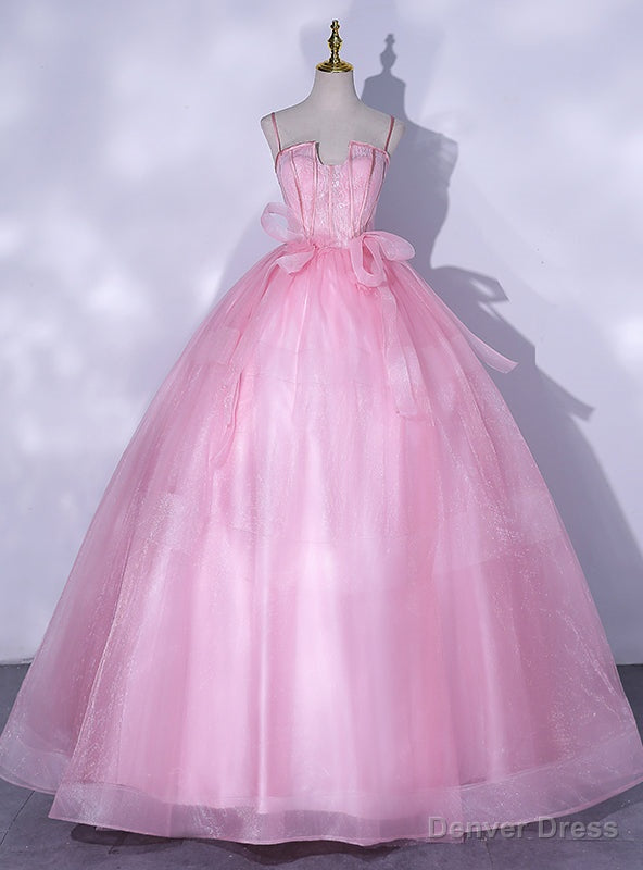 Pink Tulle Lace Straps Quinceanera Dresses