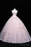 Pink Tulle Long A Line Ball Gowns, Pink Strapless Princess Sweet 16 Dresses