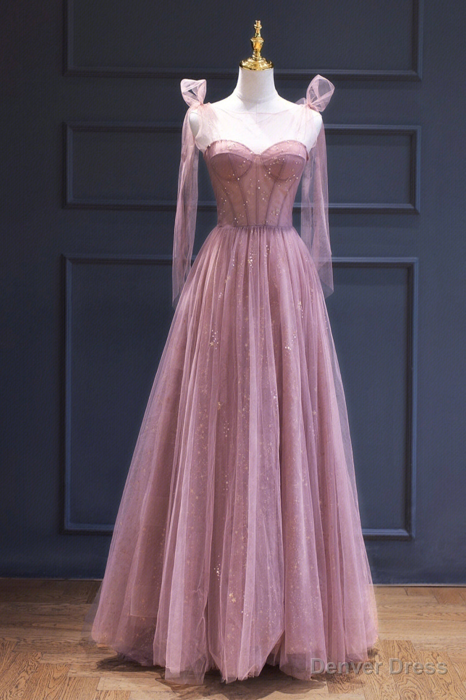 Pink Tulle Long A Line Prom Dress, Pink Prom Dresses with Corset