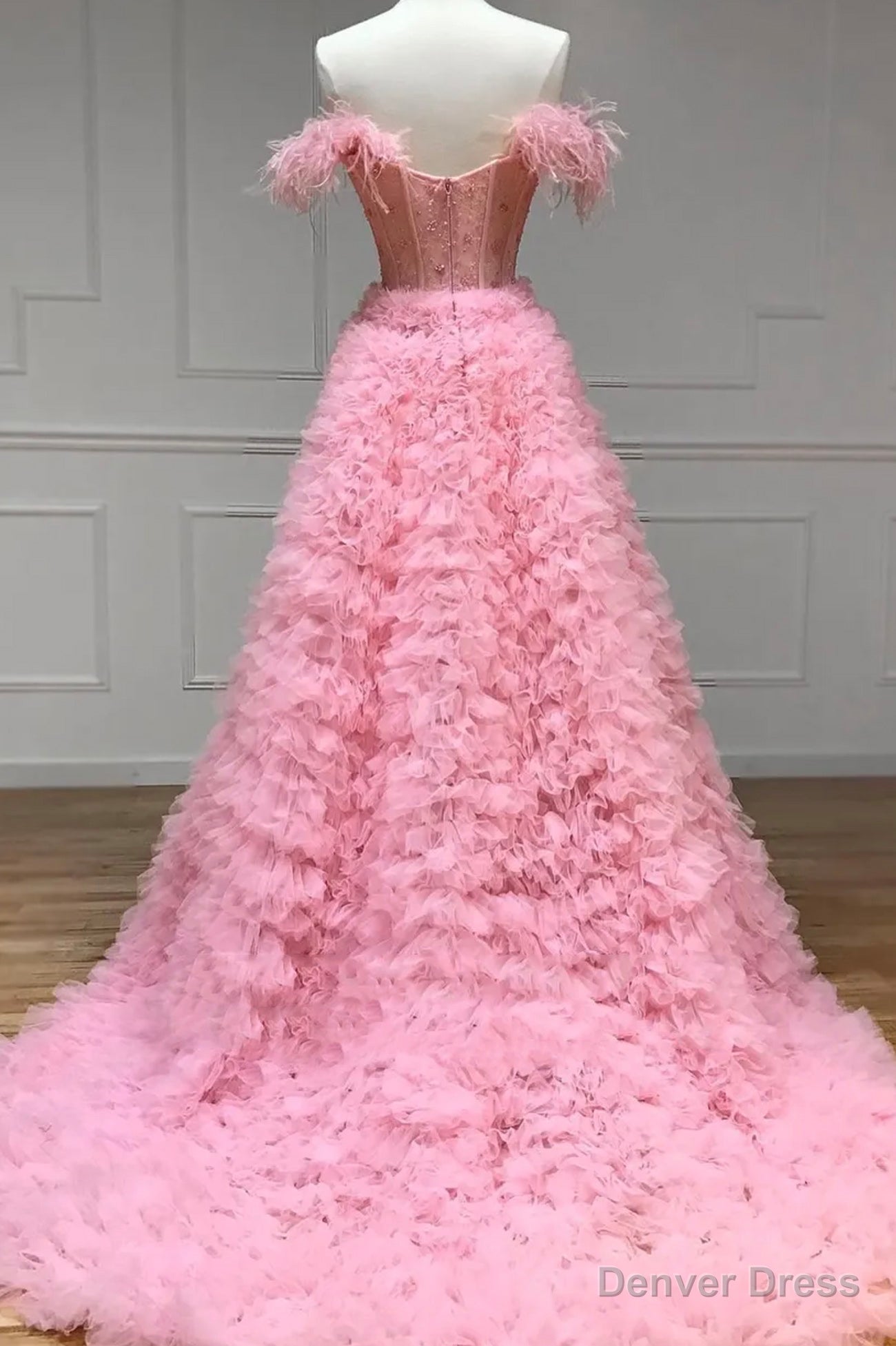 Pink Tulle Long A-Line Prom Dress, Pink Sweetheart Neckline Evening Gown Secondary image