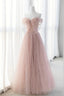 Pink Tulle Long A Line Prom Dress, Pink Prom Dresses with Bow