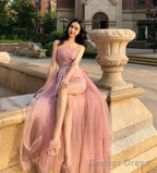 Pink Tulle Long Formal Dress Party Dress, Pink Tulle And Satin Prom Dress
