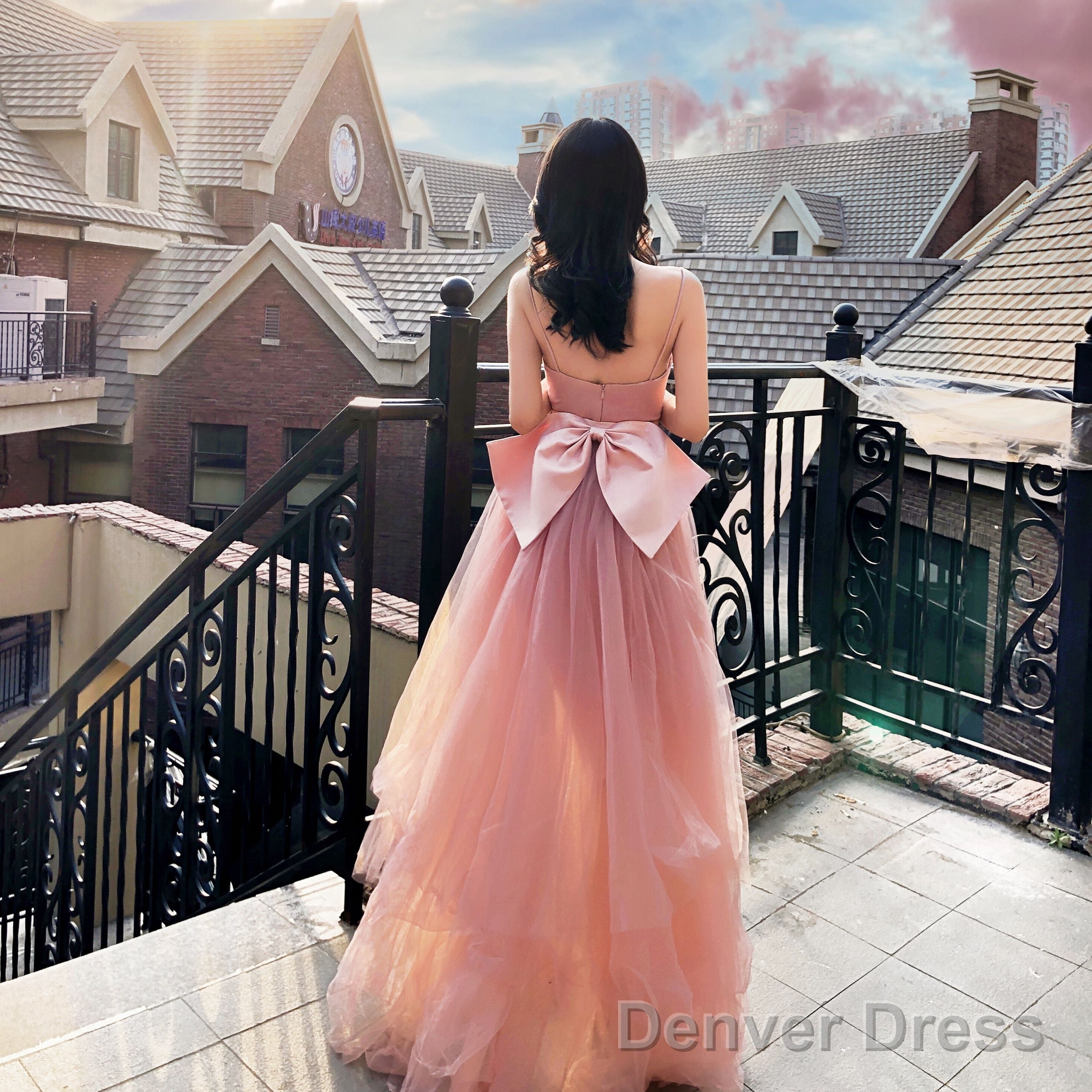 Pink Tulle Long Formal Dress Party Dress, Pink Tulle And Satin Prom Dress