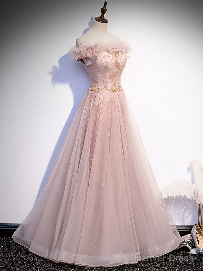 Pink Tulle Long Prom Dress, A line Pink Formal Graduation Dresses Secondary image