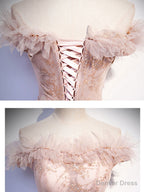 Pink Tulle Long Prom Dress, A Line Pink Prom Graduation Dresses