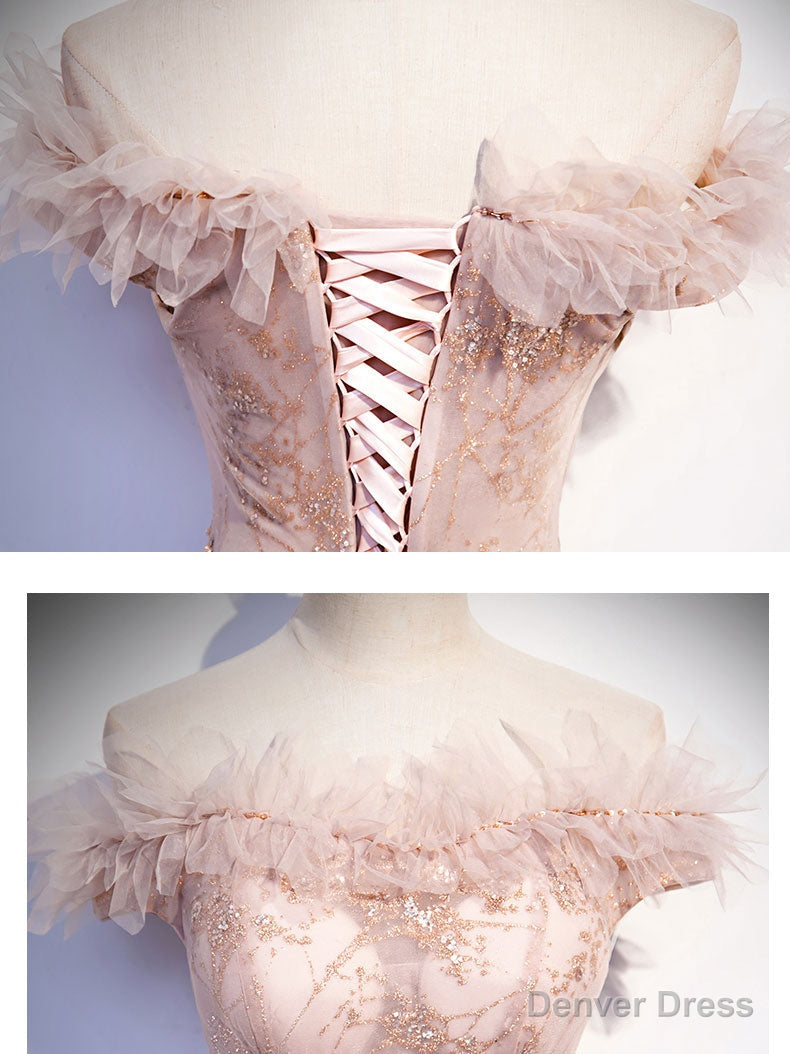 Pink Tulle Long Prom Dress, A Line Pink Prom Graduation Dresses