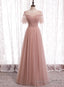 Pink Tulle Long Prom Dresses, A-Line Evening Party Dresses