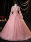 Pink Tulle Long Sleeve Sequins Beading Quinceanera Dresses