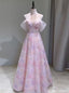 Pink Tulle Of the Shoulder Flower Prom Dresses