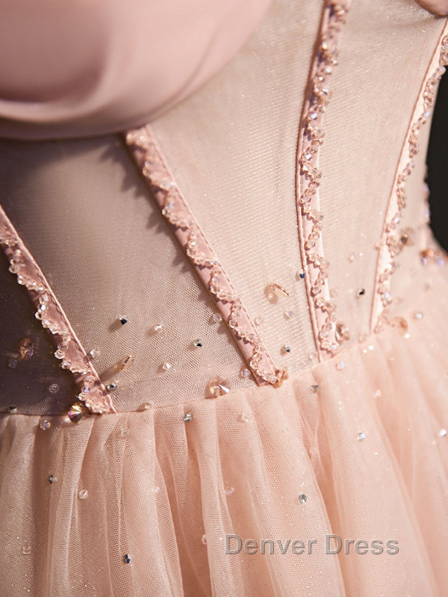 Pink tulle off shoulder long prom Dress, pink tulle Prom Dresses Secondary image