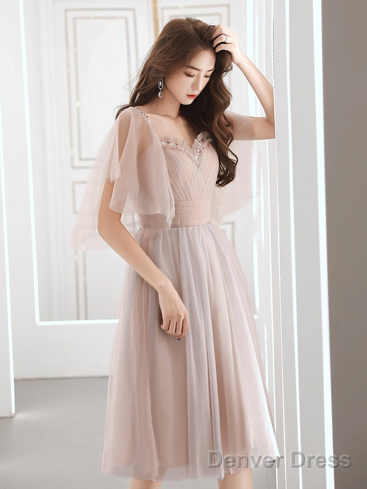 Pink Tulle Off Shoulder Short Prom Dress, Pink Tulle Homecoming Dresses Secondary image