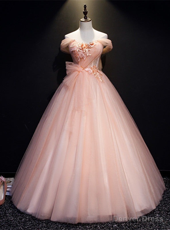 Pink Tulle Off the Shoulder Appliques Pleats Quinceanera Dresses