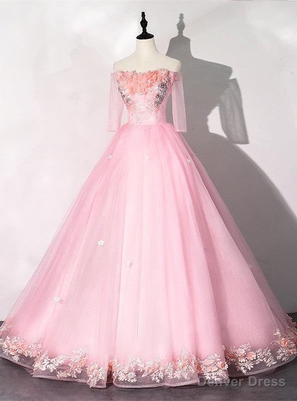 Pink Tulle Off the Shoulder Appliques Quinceanera Dresses