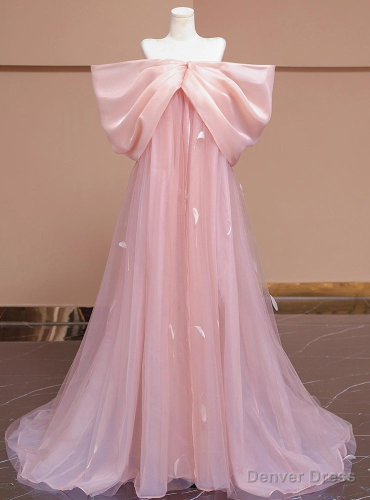 Pink Tulle Off the Shoulder Princess Prom Dresses
