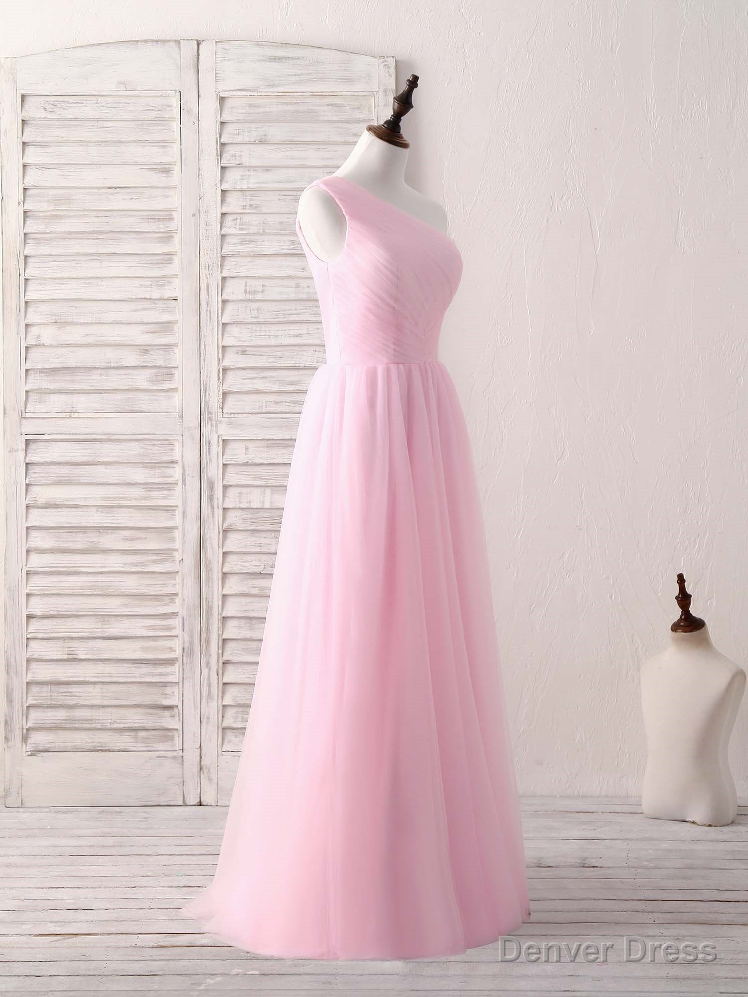 Pink Tulle One Shoulder Long Prom Dress Pink Bridesmaid Dresses Secondary image