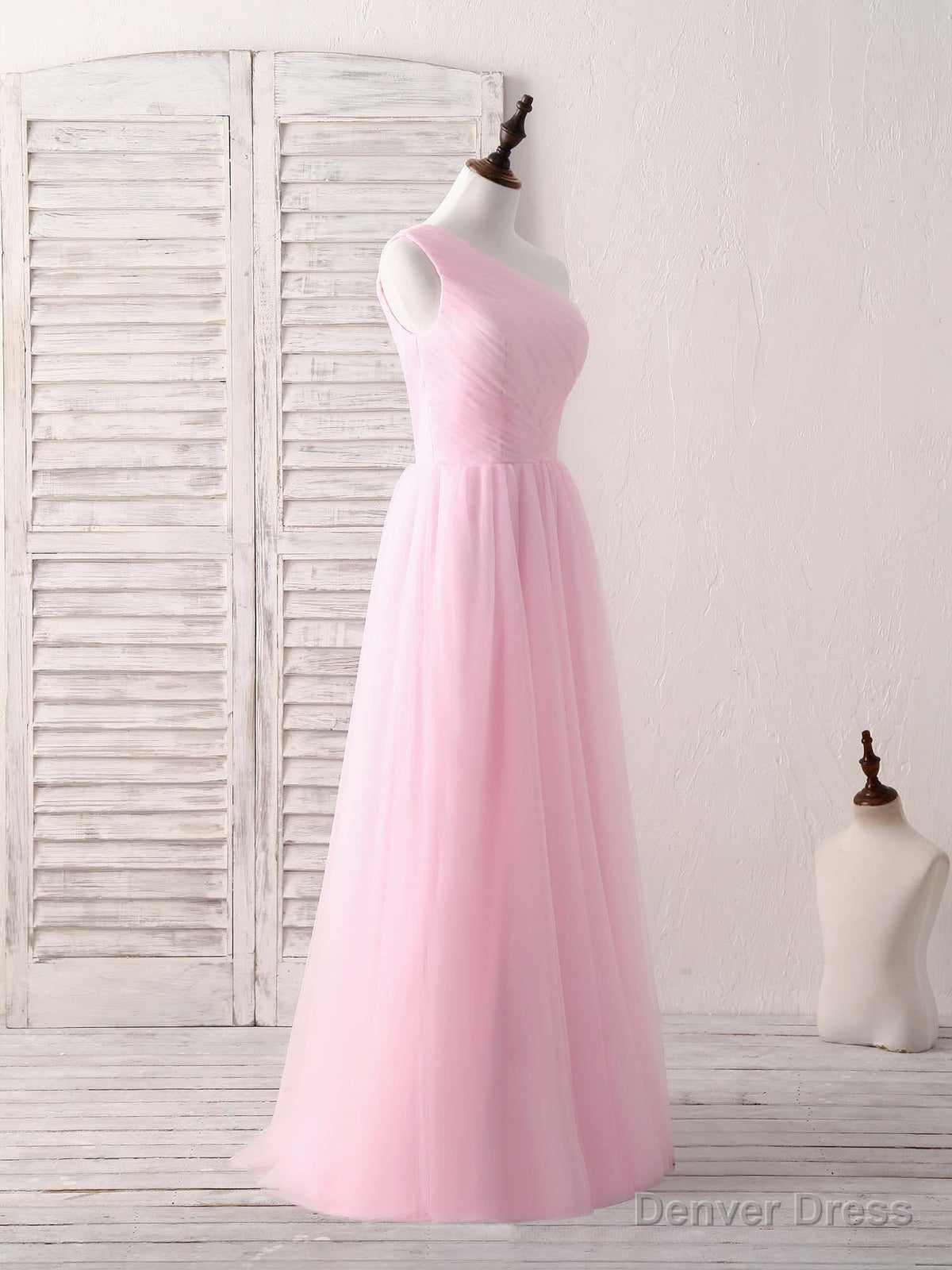 Pink Tulle One Shoulder Long Prom Dress Pink Bridesmaid Dresses