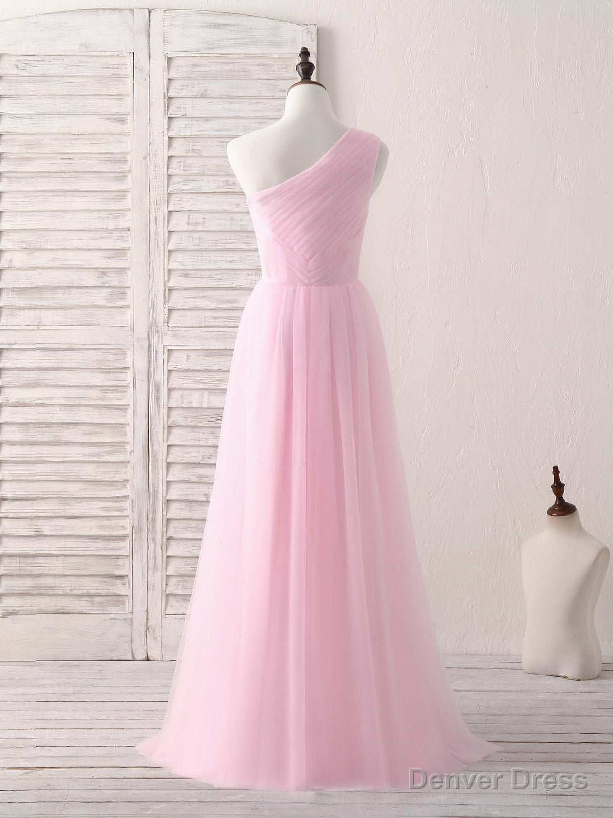 Pink Tulle One Shoulder Long Prom Dress Pink Bridesmaid Dresses