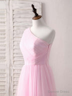 Pink Tulle One Shoulder Long Prom Dress Pink Bridesmaid Dresses