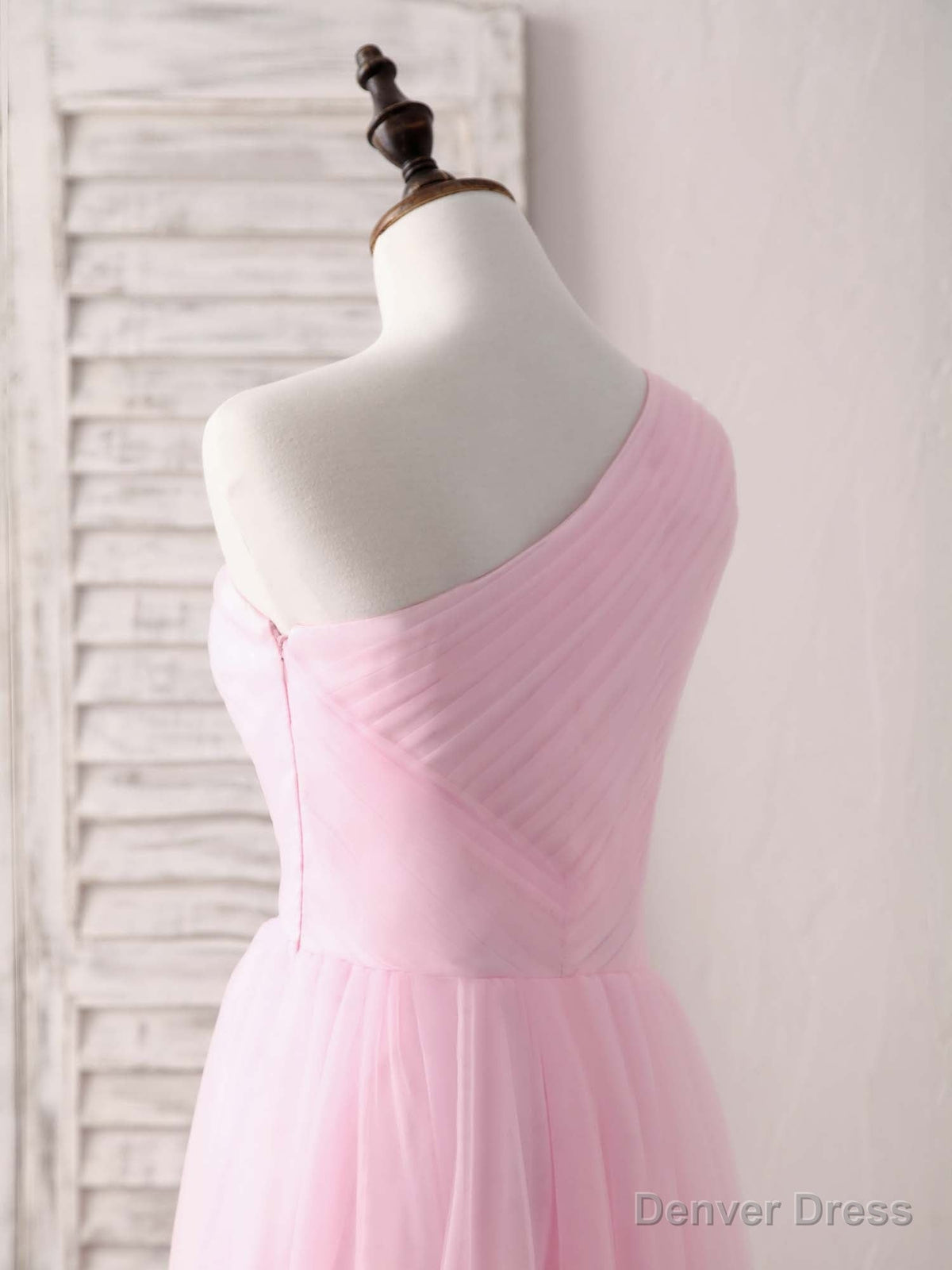 Pink Tulle One Shoulder Long Prom Dress Pink Bridesmaid Dresses