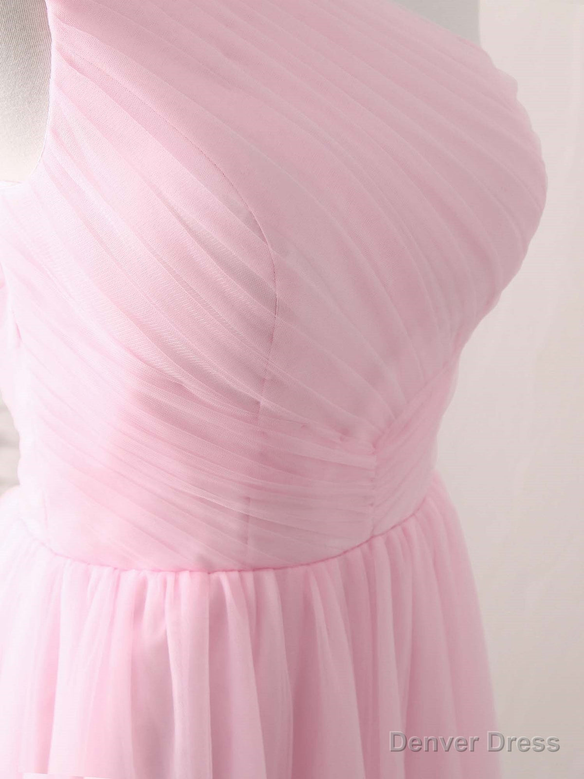 Pink Tulle One Shoulder Long Prom Dress Pink Bridesmaid Dresses