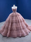 Pink Tulle Pleats Sweetheart Beading Prom Dresses