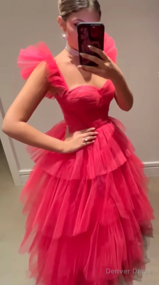 Pink tulle prom Dress long Prom Dresses