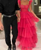 Pink tulle prom Dress long Prom Dresses