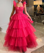 Pink tulle prom Dress long Prom Dresses
