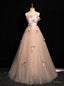 Pink Tulle Satin Strapless Beading Prom Dresses