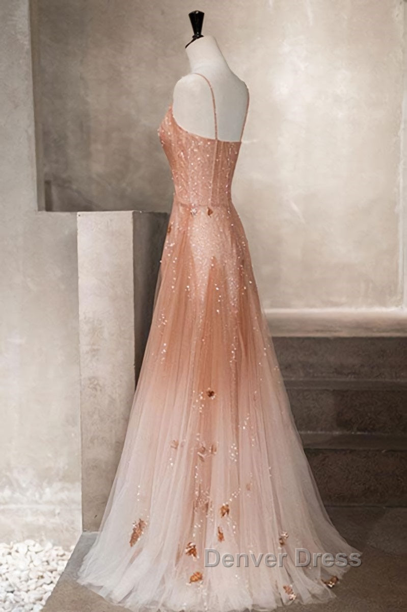 Pink tulle sequin beads long prom Dress pink tulle Prom Dresses Secondary image