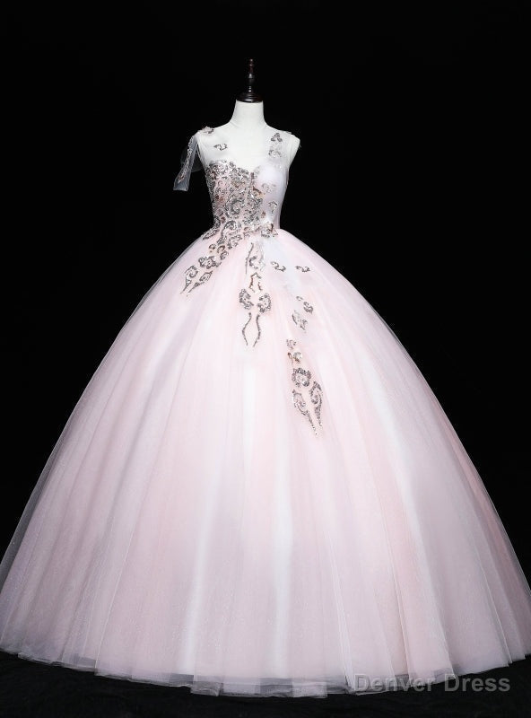 Pink Tulle Sequins Beading Ball Gowns Quinceanera Dresses