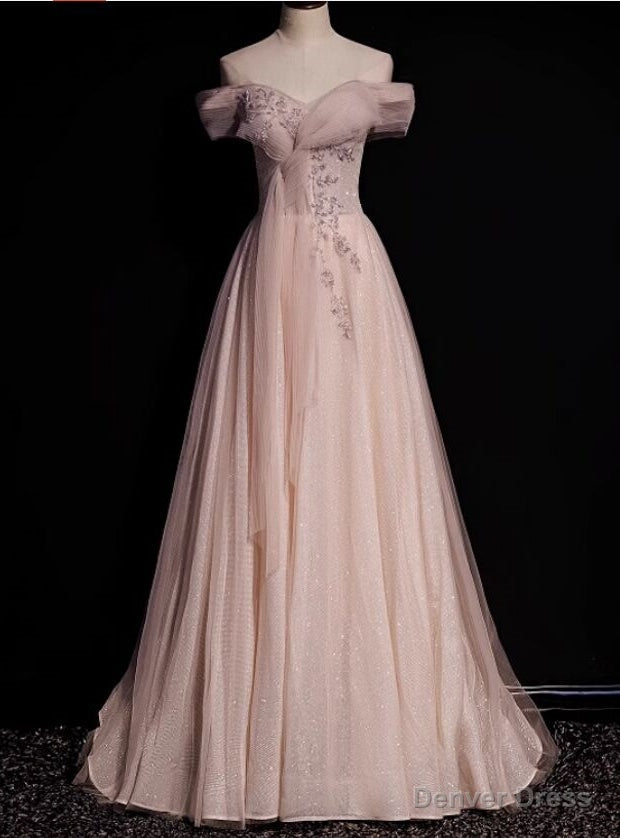 Pink Tulle Sequins Beading Pleats Prom Dresses
