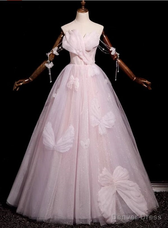 Pink Tulle Sequins Butterfly Prom Dresses