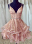 Pink Tulle Sequins Doulble Straps Sequins Homecoming Dresses