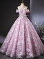 Pink Tulle Sequins Lace Off the Shoulder Quinceanera Dresses