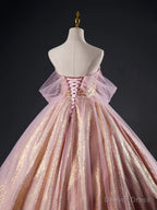 Pink Tulle Sequins Long Prom Dress, Pink Tulle Long Formal Evening Gowns
