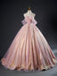 Pink Tulle Sequins Long Prom Dresses, Pink Tulle Long Prom Gown