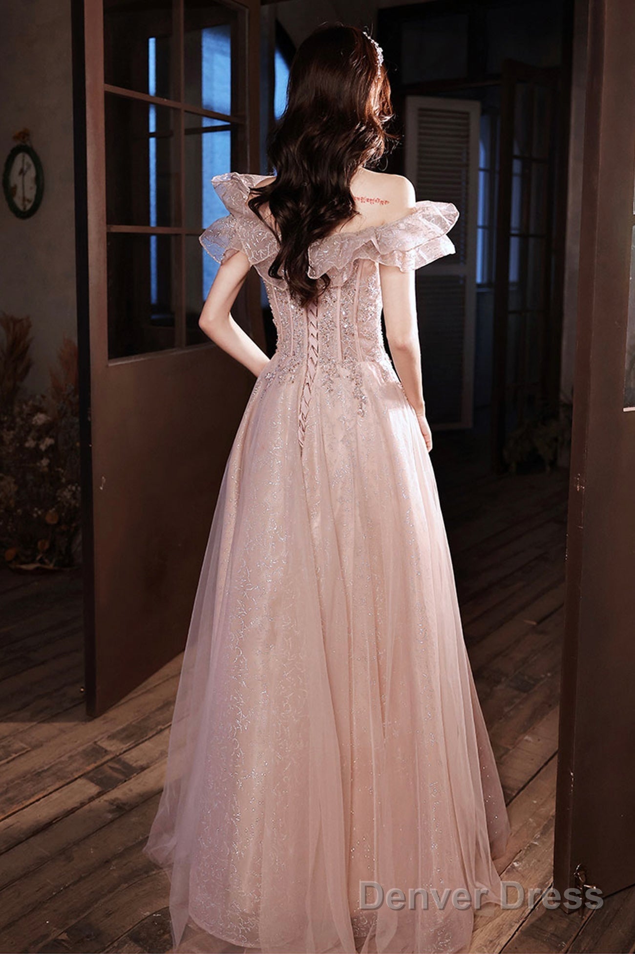 Pink Tulle Sequins Long Prom Dresses, Lovely A-Line Evening Graduation Dresses