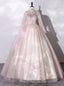 Pink Tulle Sequins Long Sleeve V Neck Quinceanera Dresses