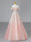 Pink Tulle Sequins Off the Shoulder Bead Prom Dresses