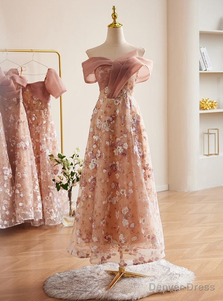Pink Tulle Sequins Off the Shoulder Pleats Prom Dresses