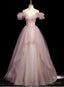 Pink Tulle Sequins Spaghetti Straps Beading Prom Dress