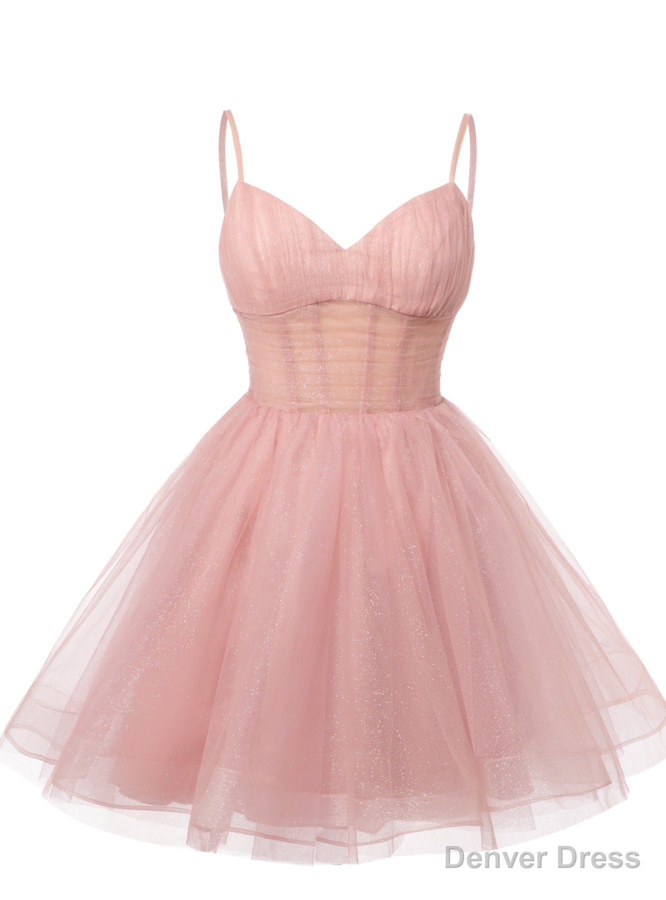 Pink Tulle Sequins Spaghetti Straps Homecoming Dresses Main image