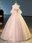 Pink Tulle Sequins Strapless Quinceanera Dresses