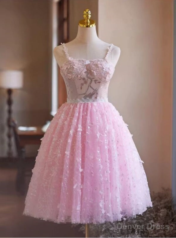Pink Tulle Sequins Straps Homecoming Dress Main image