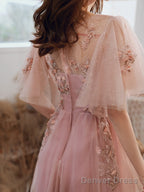 Pink Tulle Short Prom Dress With Lace, Pink Homecoming Dresses